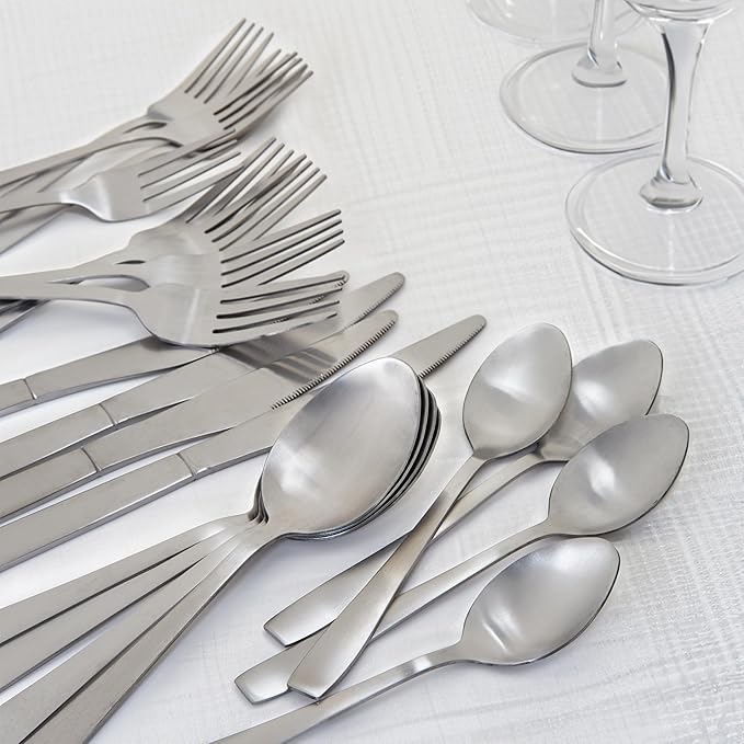 BergHOFF Taper Stainless Steel 20Pc Flatware Set, Service For 4, Long Lasting Use, Matte Finish, Silver