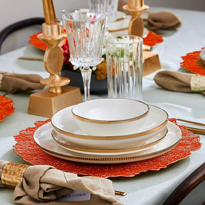MAONAME 13" Orange Charger Plates, Round Reef Chargers for Dinner Plates, Plastic Plate Chargers for Table Setting, Wedding Decor, Set of 12