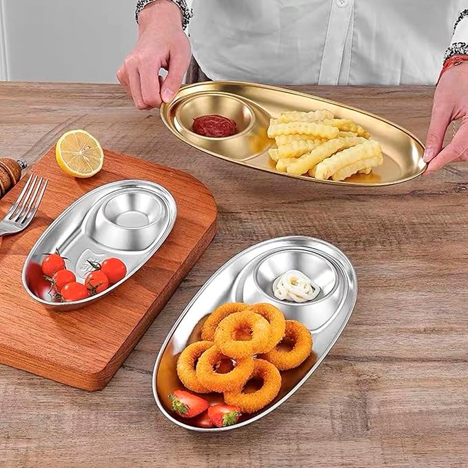 Hapivida 2Pcs Small Chip and Dip Bowl, Divided Platter Tray Serving Dish Dumpling Plate Reusable Divided Snack Serving Dishe