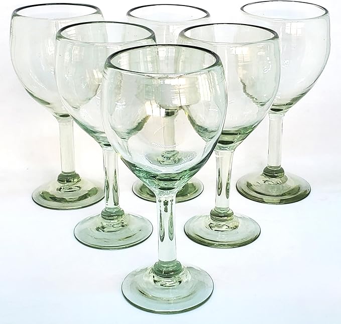 MexHandcraft Clear 13 oz Wine Glasses (set of 6), Recycled Glass, Lead-free, Toxin-Free (13 oz Wine)