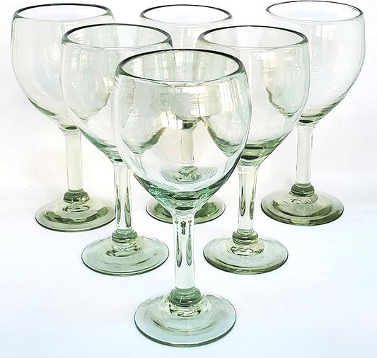 MexHandcraft Clear 13 oz Wine Glasses (set of 6), Recycled Glass, Lead-free, Toxin-Free (13 oz Wine)