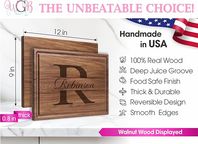 Personalized Cutting Board, Custom Wedding, Anniversary or Housewarming Gift Idea, Wood Engraved Charcuterie, for Friends and Family, Monogram Initial Design 004