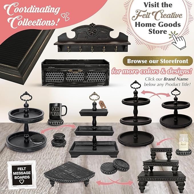 3 Tier Serving Tray [3 in 1] - Gorgeous Coffee Table Tray [Includes 3 Changeable Handles] - Can Assemble into a 1, 2 or 3 Tier Decor - Kitchen Table Centerpiece - Rectangle Wooden Serving Stand