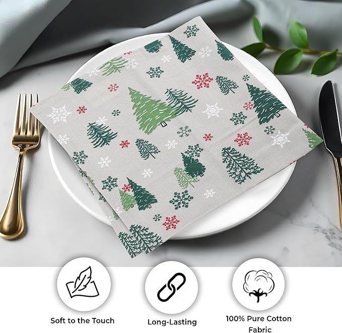 Urban Villa Cloth Napkins Set of 12 20x20 Inches 100% Cotton Napkins Cloth Washable Durable Reusable Absorbent Table Dinner Napkins Cloth for Christmas Hotel Lunch Restaurant Parties –Green Tree