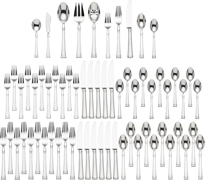 Lenox Esquire 65-Piece Flatware Set, 8.75 LB, Metallic,Silver