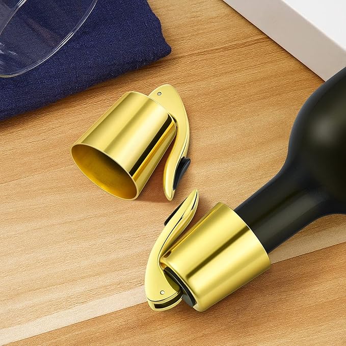 Wine Stoppers Set of 2 - Stainless Steel Wine Bottle Stopper with Silicone Seal, Reusable Beverage Preserver, Freshness Keeper, Premium Bottle Sealers, Ideal Wine Saver Accessory Gift Set