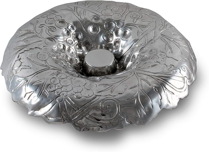 Arthur Court Aluminum Metal Grape Pattern Tidbit Cheese Hors d'oeuvres Tray with Glass for Toothpick - Entertaining Small Platter 10 inch Diameter x 2.25 inch Tall