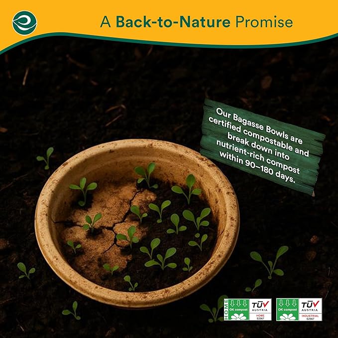 ECO SOUL 100% Compostable 12 Oz Soup Bowls [2 Packs of 100] Disposable Sturdy Bowls I Heavy Duty Paper Bowl I Eco-Friendly Salad Bowl I Biodegradable Small
