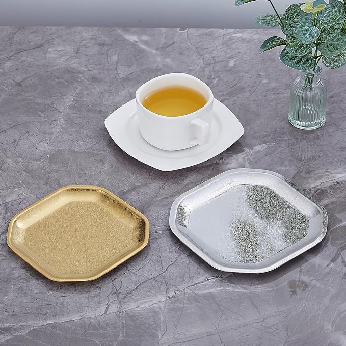 5.9x5.9 inch square Appetizer Plates,thick stainless steel Dinner Plates, Pasta Dessert Plates for Sushi, Fruit oven/Dishwasher Safe, Set of 4,silver