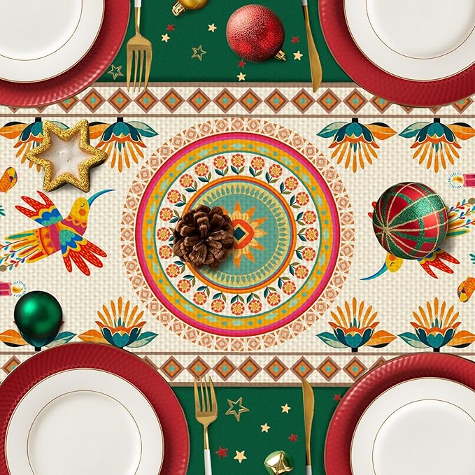 Mexican Fifth of May Table Runner Seasonal Holiday Kitchen Dining Linen Table Decoration for Indoor Outdoor Home Party Decor 13 x 72 Inch