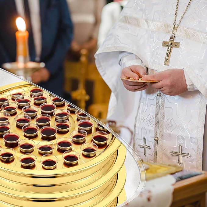 Zhehao 5 Pcs Easter Communion Trays for Churches Set Church Supplies Plates for Church with Disposable Cups (Gold)
