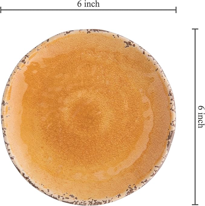 UP UPware Crackle Melamine Round Dessert Plates, Small Serving Plates, for Appetizer, Snacks, and Side Dishes, Orange, 6 Inch, Set of 4