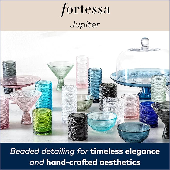 Fortessa Jupiter Beaded Hobnail Glass, 13 Ounce Iced Beverage (Set of 6), Cornflower Blue