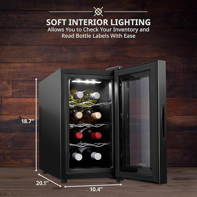 Ivation 8 Bottle Red And White Wine Thermoelectric Wine Cooler/Chiller Counter Top Wine Cellar with Digital Temperature Display, Freestanding Refrigerator Smoked Glass Door Quiet Operation Fridge