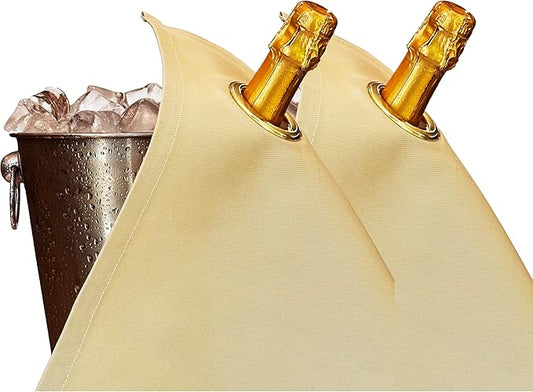 Classic Collection, Bottle Cloth with Metal Ring for Ice Buckets, Cotton, 42 cm, Corner Hole (Gold with Gold Metal Ring, Pack of 2)