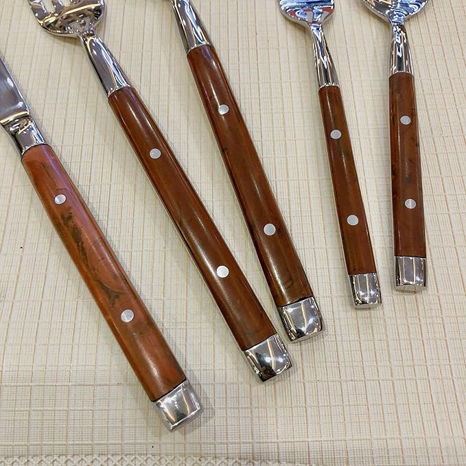 50 Piece Brown Silverware Set for 10 Classic Flatware Set Elegant 18/8 Stainless Steel Western Rivet Cutlery Delicate Utensils for Home Seder Holiday Dishwasher Safe Mirror Polished