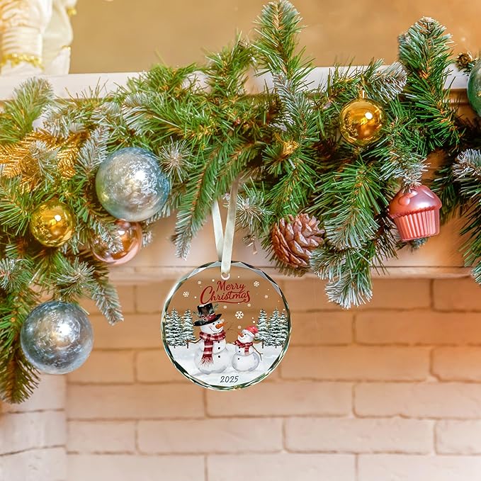 Snowman Ornaments - Snowman Christmas Ornament 2025 - Winter Holiday Ornaments for Christmas Tree - Gifts for Family, Friends - Glass Hanging Ornament