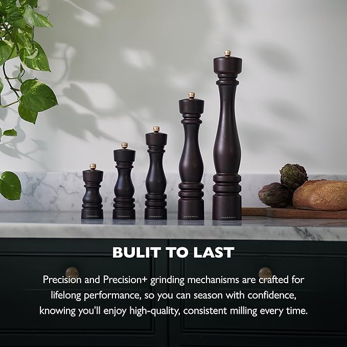 Cole & Mason London Refillable Spice Mill - Kitchen & Home Accessory - Table Black Pepper Grinder - Pepper Mill with Carbon Steel Mechanism - 11", Chocolate Wood