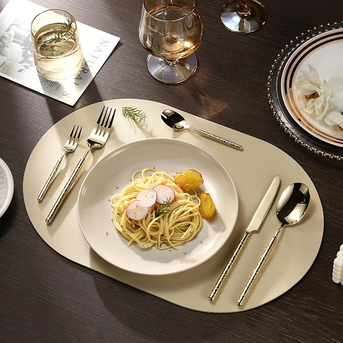 20-Piece Silverware Set, Stainless Steel Flatware Set for 4, Modern Hammered Utensil Tableware Set Include Dinner Knife/Fork/Spoon, Mirror Finish, Dishwasher Safe (10, champagne gold)