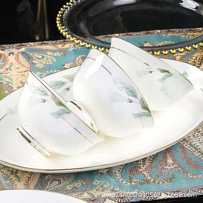 Bone China Dinner Set, Porcelain White Dinnerware Kitchen Dinning Round Tableware Combination Set with Cereal Bowls Dessert Plates and Soup Plates,
