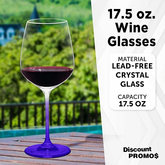 DISCOUNT PROMOS Crystal Wine Glasses 17.5 oz. Set of 12, Bulk Pack - Restaurant Glassware, Perfect for Red Wine or White Wine - Purple