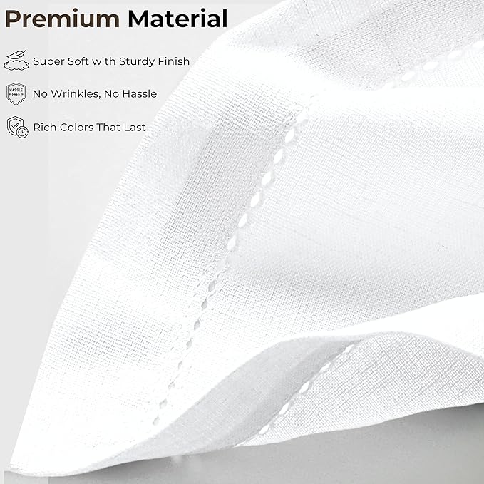 Ramanta Home White Cloth Dinner Napkin Set of 4-20x20 Inch, Premium Cotton Linen Flax Hemstitched Napkins, Soft Durable Washable for Everyday Use Thanksgiving Christmas Parties Halloween