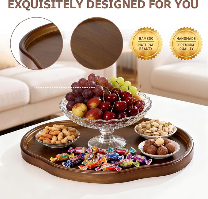 14.57 Inch Candle Holder Tray for Home Decor, Irregular Wooden Tray, Small Multi-Purpose Wooden Serving & Decorative Tray for Home