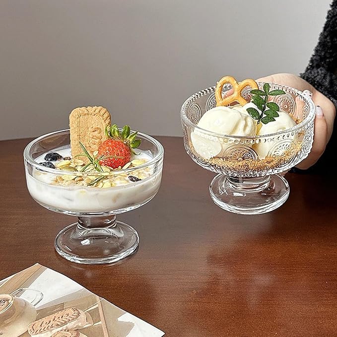 8 Pack Glass Ice Cream Cups,Glass Dessert Bowls,7oz Mixed Drinks Cups for Drinks,Dessert,Nuts,Fruit, Pudding,Snack,Cocktail Party (8)