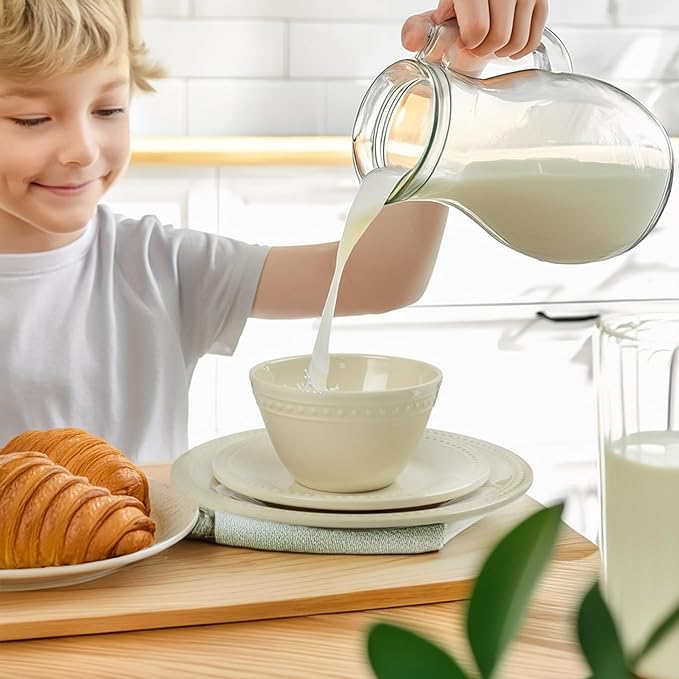 Cream Melamine Dinnerware Sets of 12 Pcs, BPA Free Dishes Set, Plates and Bowls Sets for Indoor Outdoor Dining on the Beach, RV, Camping Use,Lightweight Unbreakable Dishwasher Safe