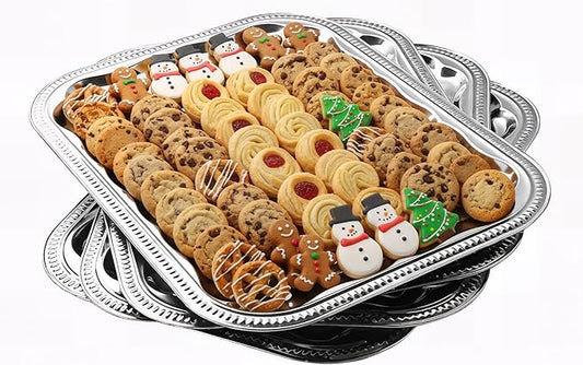 4-Pack 15.7" x 11.8" Silver Serving Trays for Party Set - Floral Engraved Serving Platters, Wedding Birthday Mirror Tray for Christmas, Food, Appetizer, Charcuterie, Cookies, Desserts