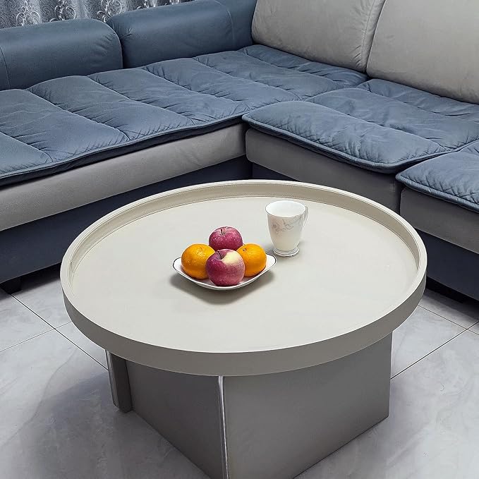 30 x 30 inches high-end Light Luxury Leather Round Oversized Service Tray, Ottoman Tray，Coffee Tray, Food Tray, Family Dinner, Out-of-House Picnic, Party Essential Tray (30 inch Beige)