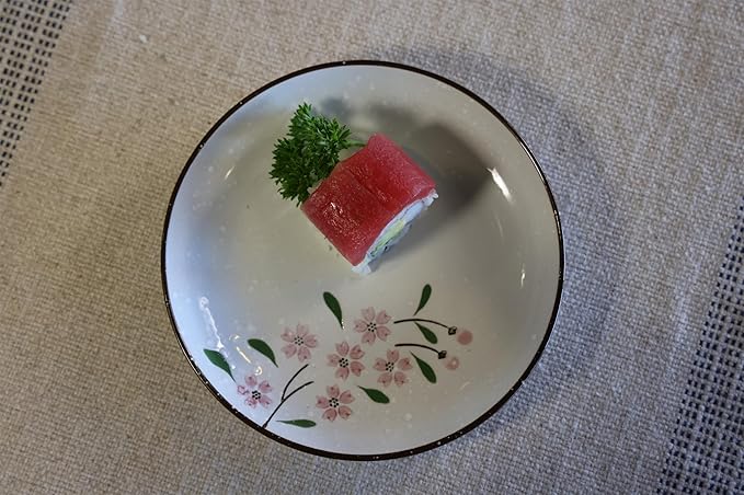 Ceramic Dessert Plates, Small Salad Plates 6 Inch Appetizer Plates for Kitchen, Mini Dinner Trays for Cake Snacks Side Dish (4Pack, Pink Sakura)