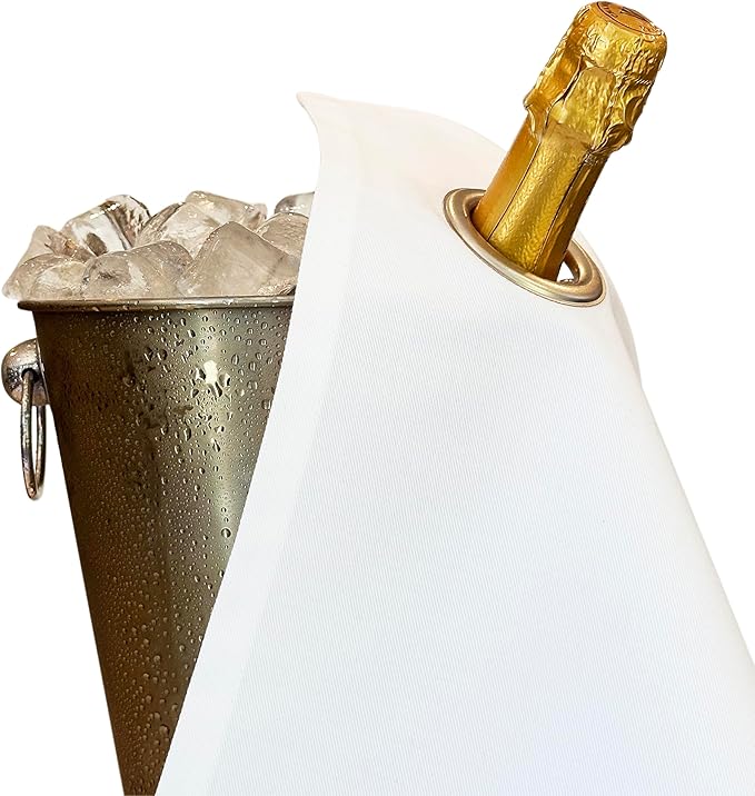 Classic Collection, Bottle Cloth with Metal Ring for Ice Buckets, Cotton, 42 cm, Corner Hole (White with Silver Metal Ring, Pack of 1)