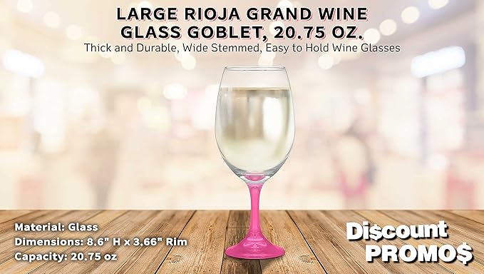 DISCOUNT PROMOS Rioja Grand Wine Glasses 20.75 oz. Set of 10, Bulk Pack - Perfect for Hotel, Bar, Restaurant or Lounge - Pink