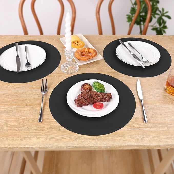 SHACOS 100 PCS Round Paper Placemats 13 inch Disposable Paper Place Mats for Dinner Wedding Birthday Party Festival Table Decoration Indoor Outdoor, Black (Pack of 2)
