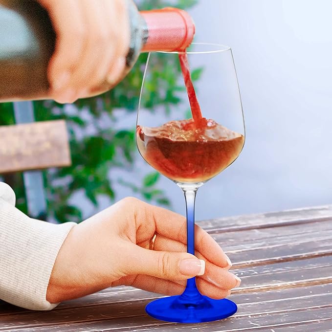 DISCOUNT PROMOS Crystal Wine Glasses 17.5 oz. Set of 12, Bulk Pack - Restaurant Glassware, Perfect for Red Wine or White Wine - Blue