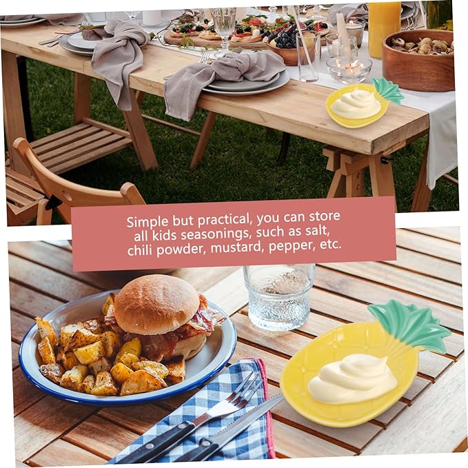 Cabilock 2pcs Pineapple Decorative Sauce Plate Ceramic Tableware Small Dipping Dish for Home Kitchen