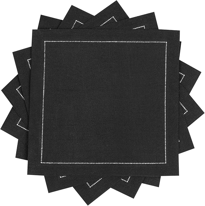 Five Star Napkins Cotton Cocktail Napkins, Beverage Napkin, Bar Napkin, Party Napkins, Small Napkins, Napkins for Events, Holidays, Weddings, Parties 4.5" x 4.5" - Single Use (Black)