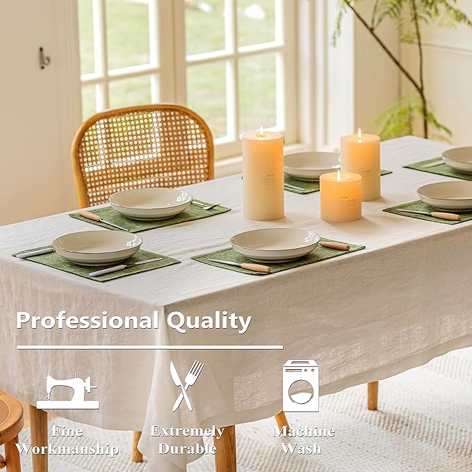 Home Brilliant Linen Cloth Placemats Set of 6 Heat Resistant Dining Table Place Mats Kitchen Washable Dining Mats for Dinner Spring Decor, Green