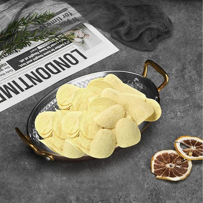 DEADALUS Stainless Steel Oval Serving Tray with Double Handles And Platter Pack of 2, Tri-Ply Serving Dishes for Food Party, Entertaining, Appetizer,Charcuterie & Movie Night Snack 5.5 & 6 Inch