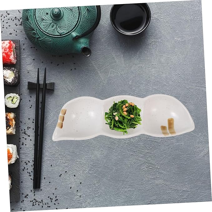 3-Compartment Ceramic Snack Dish Retro Japanese Style Dipping Sauce Plate for Appetizers and Condiments Creative Tableware for Home and Parties