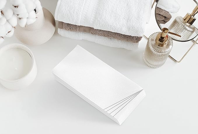 100 Pack Linen Feel Guest Paper Hand Towels | Disposable Super Absorbent Airlaid Paper Towels For Bathroom, Party, Weddings, Or Events | 12 x 17 Inches 1/6 Folded Decorative Design