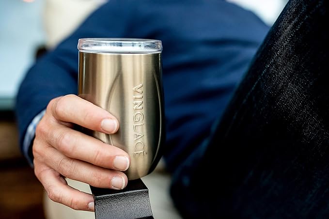 Vinglacé Wine Bottle Chiller Gift Set- Portable Stainless Steel Wine Cooler with 2 Stemless Wine Glasses, Copper