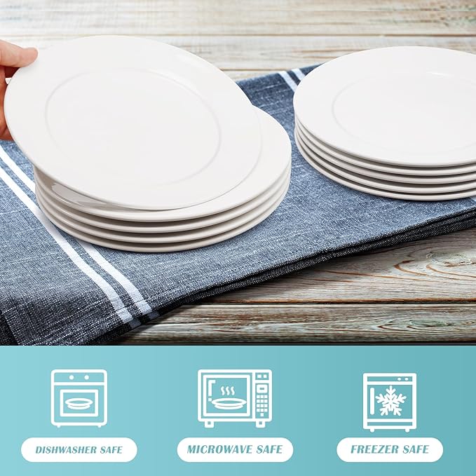 6 Pack Dessert Salad Plates,8 Inch White Porcelain Dinner Plates,Appetizer Plates for Dinner,Ceramic Dessert Plate Set,Microwave Oven Dishwasher Safe