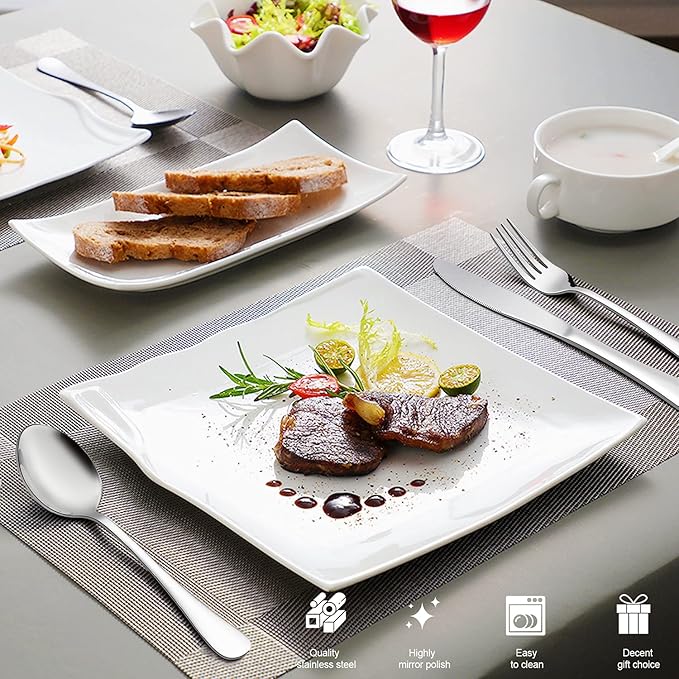 HaWare 48 Pieces Silverware Set with Serving Utensils, Stainless Steel Fancy Flatware Cutlery Set for 8, Traditional Elegant Style Tableware Eating Utensils, Mirror Polished & Dishwasher Safe
