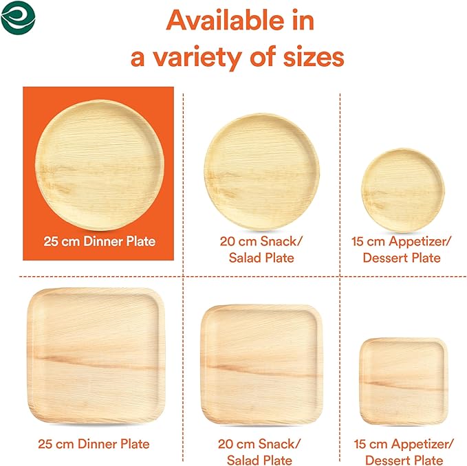 ECO SOUL Palm Leaf Disposable Bamboo Plates 10" Round Compostable & Biodegradable Party Plates for Christmas Dinner, Weddings, Parties & Events 50 Count
