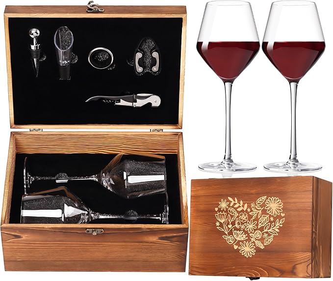 2025 Mr & Mrs Wine Glasses Gift Set with Memory Box,Wine Bag, Greeting Card – Engagement, Wedding & Newlywed Gifts for Couples, Just Engaged Gifts for Women, Christmas Couple Present
