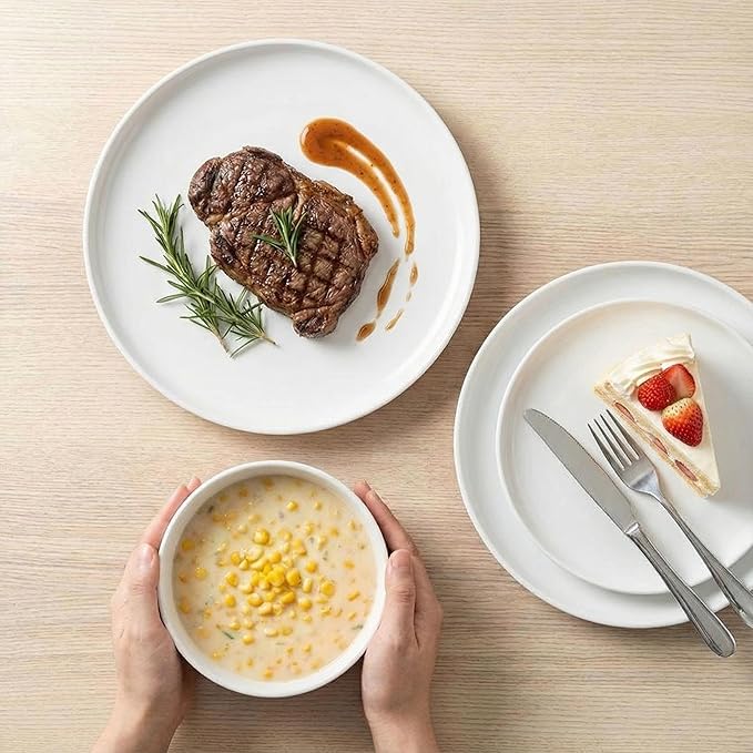ONEderful Off-White Dinner Plates Set of 4-11 Inch Melamine Modern Flat Plates, Durable & Lightweight - Indoor & Outdoor Use, Perfect for Everyday Meals, BBQs, Weddings, Dishwasher Safe