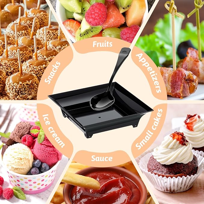 400 Pcs Mini Appetizer Plates with Spoons 2.44" x 2.44" Disposable Mini Dessert Plates Plastic Appetizer Bowls Tiny Serving Trays for Party Birthday, Wedding