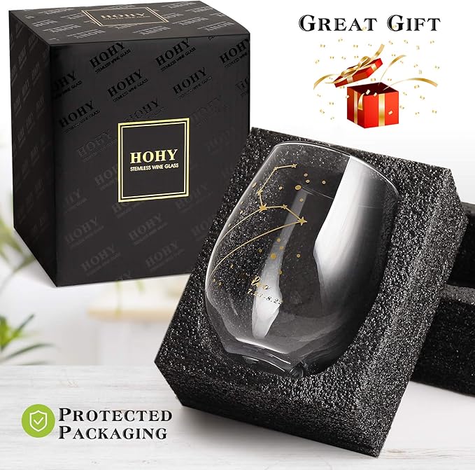 HOHY Leo Zodiac Wine Glass 20 Oz, Leo Zodiac Birthday Horoscope Wine Gifts for Women, Birthday Wine Glass Astrology Constellation Christmas Gifts for Women, Constellation Wine Glasses Golden